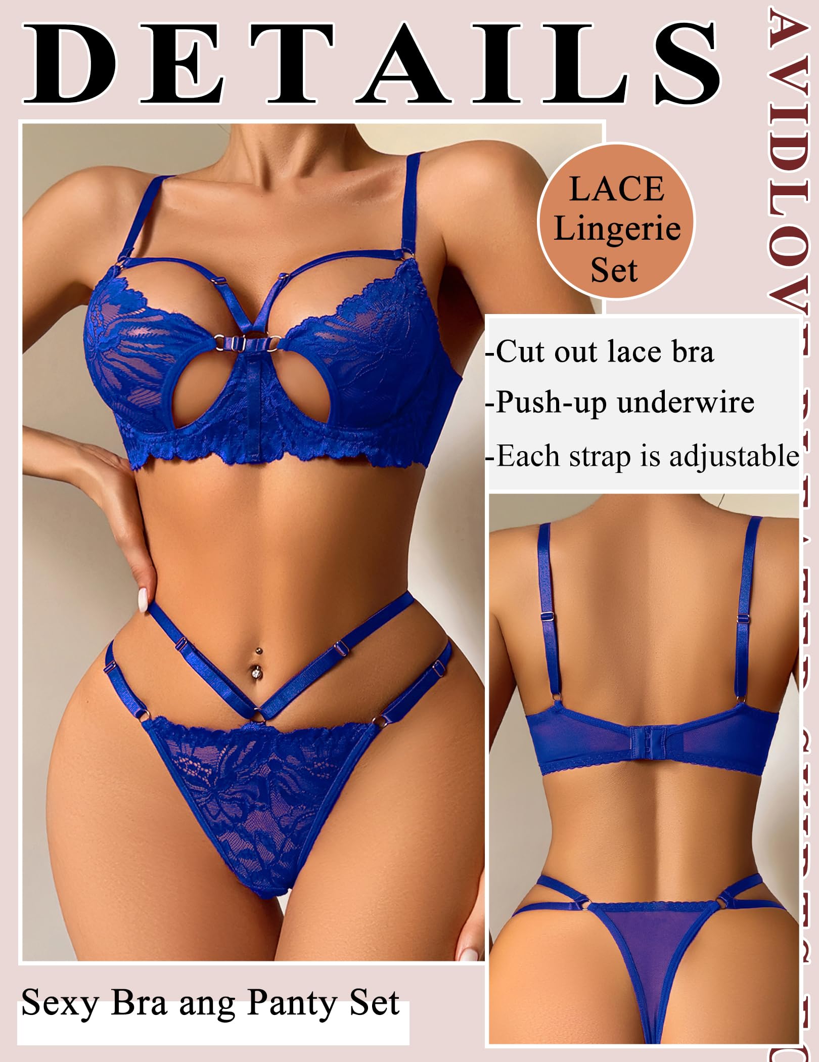 Lingerie for Women Lace Bra and Panty Set Sexy Underwear Sets 2 Piece Strappy Lingerie with Thong