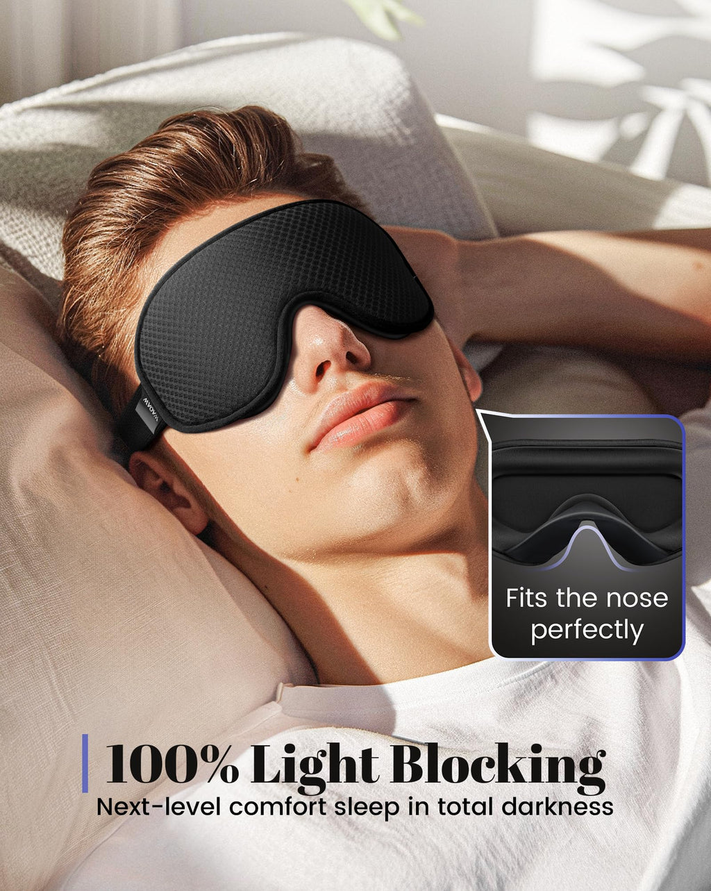 The Midnight Muse | 3D Silk-Touch Blackout Mask offers 100% light blocking and perfect nose fit for uninterrupted, deep sleep in total darkness.