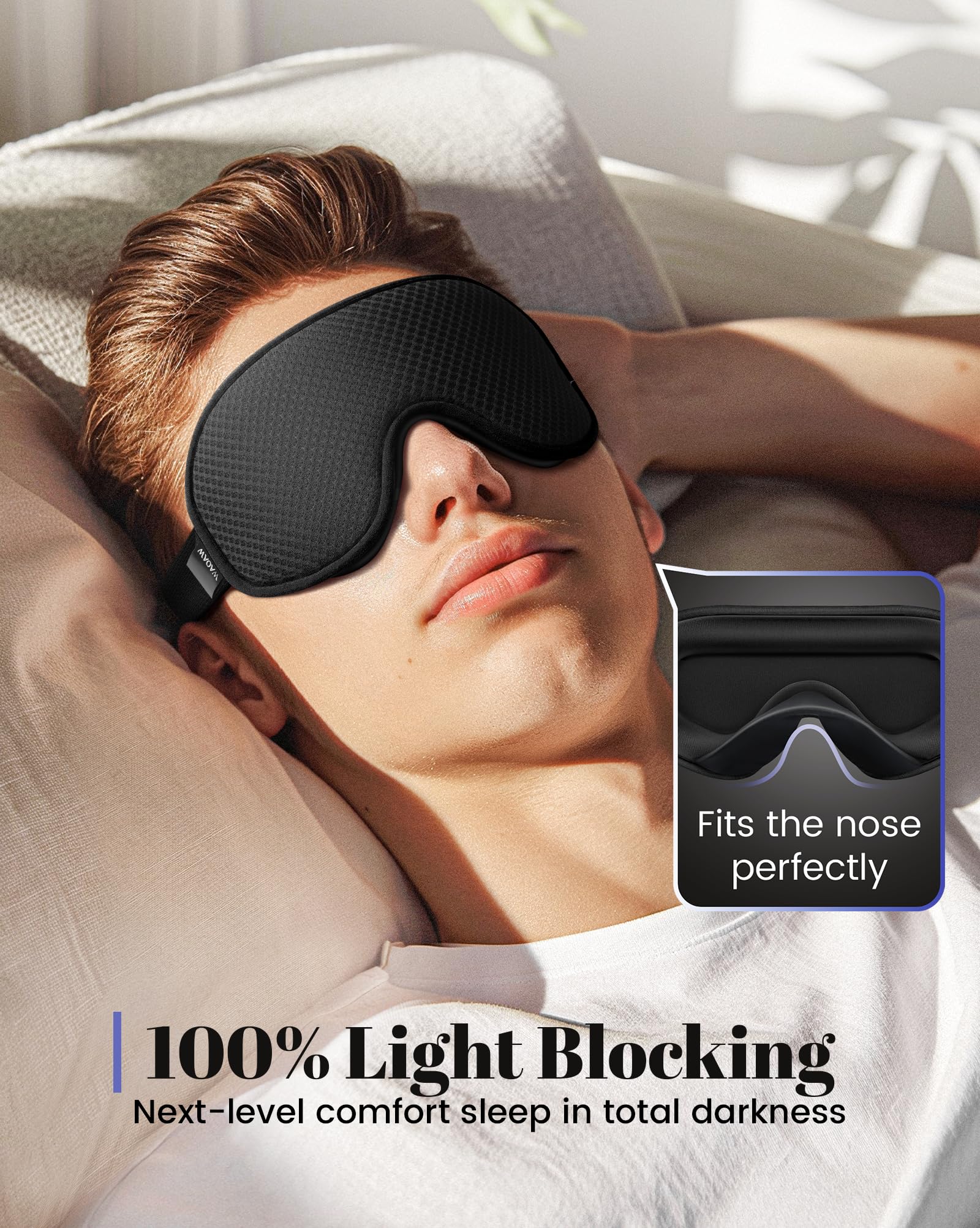 The Midnight Muse | 3D Silk-Touch Blackout Mask offers 100% light blocking and perfect nose fit for uninterrupted, deep sleep in total darkness.