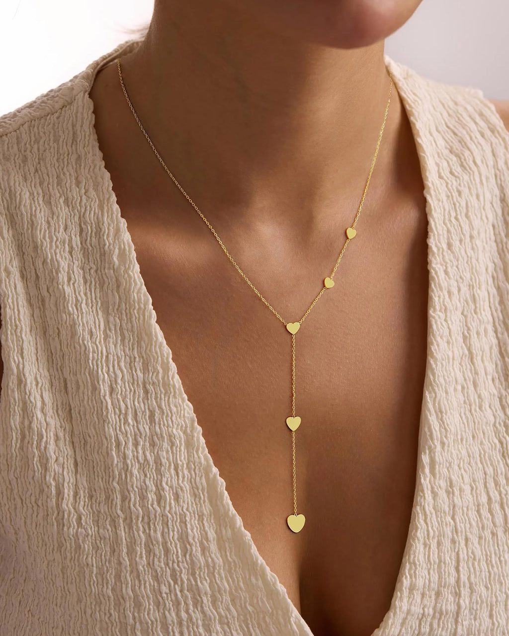 CHESKY Lariat Gold Necklace for Women, Dainty Long Necklace 14k Gold Plated Y-Shaped Pendant Necklace Trendy Layered CZ Beaded Chain Drop Necklaces Simple Gold Jewelry for Women Gifts