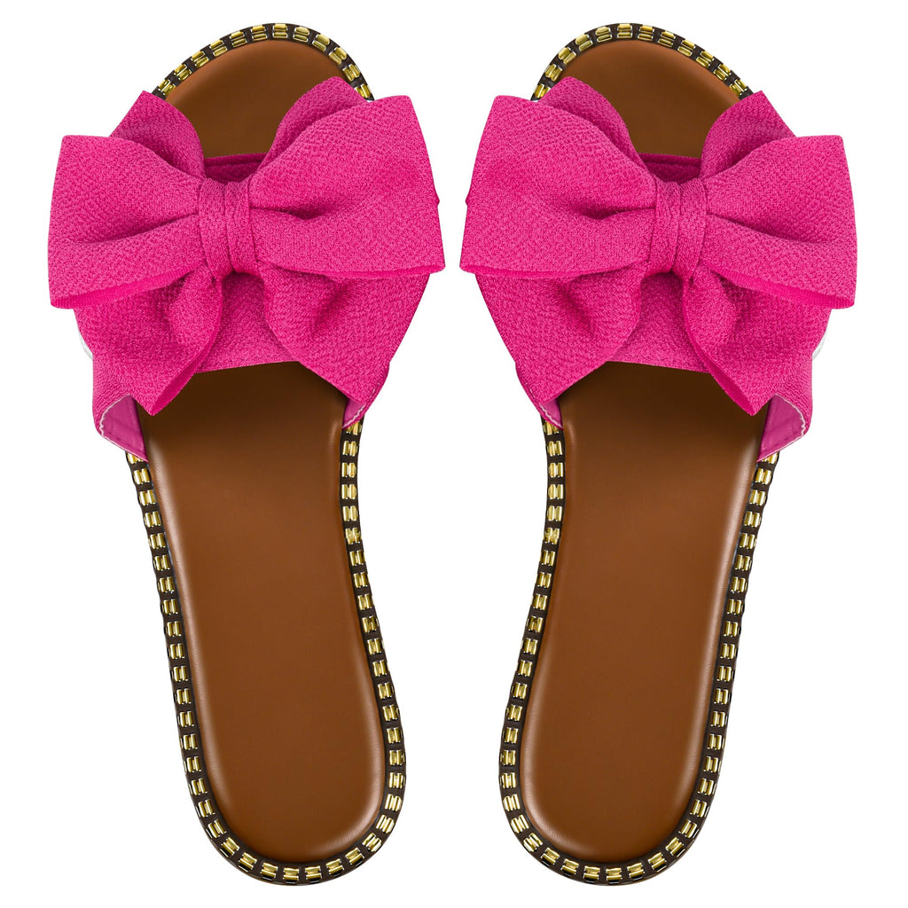 Sksshion Women's Bow Knot Slides Open Toe Flat Sandals Summer Slip On Slippers