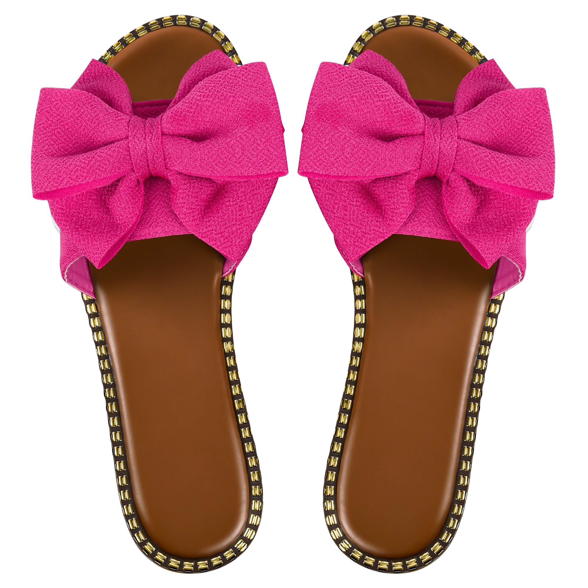Sksshion Women's Bow Knot Slides Open Toe Flat Sandals Summer Slip On Slippers