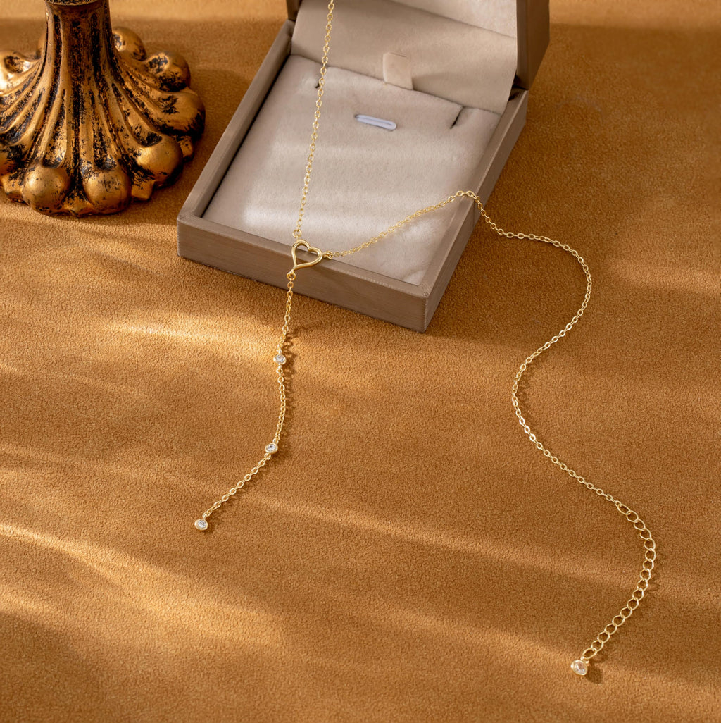 CHESKY Lariat Gold Necklace for Women, Dainty Long Necklace 14k Gold Plated Y-Shaped Pendant Necklace Trendy Layered CZ Beaded Chain Drop Necklaces Simple Gold Jewelry for Women Gifts