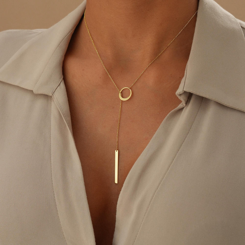 CHESKY Lariat Gold Necklace for Women, Dainty Long Necklace 14k Gold Plated Y-Shaped Pendant Necklace Trendy Layered CZ Beaded Chain Drop Necklaces Simple Gold Jewelry for Women Gifts