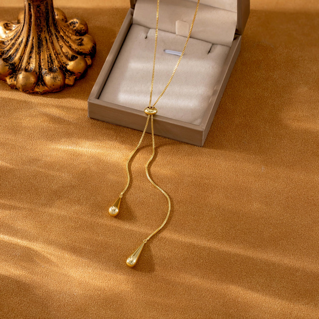 CHESKY Lariat Gold Necklace for Women, Dainty Long Necklace 14k Gold Plated Y-Shaped Pendant Necklace Trendy Layered CZ Beaded Chain Drop Necklaces Simple Gold Jewelry for Women Gifts