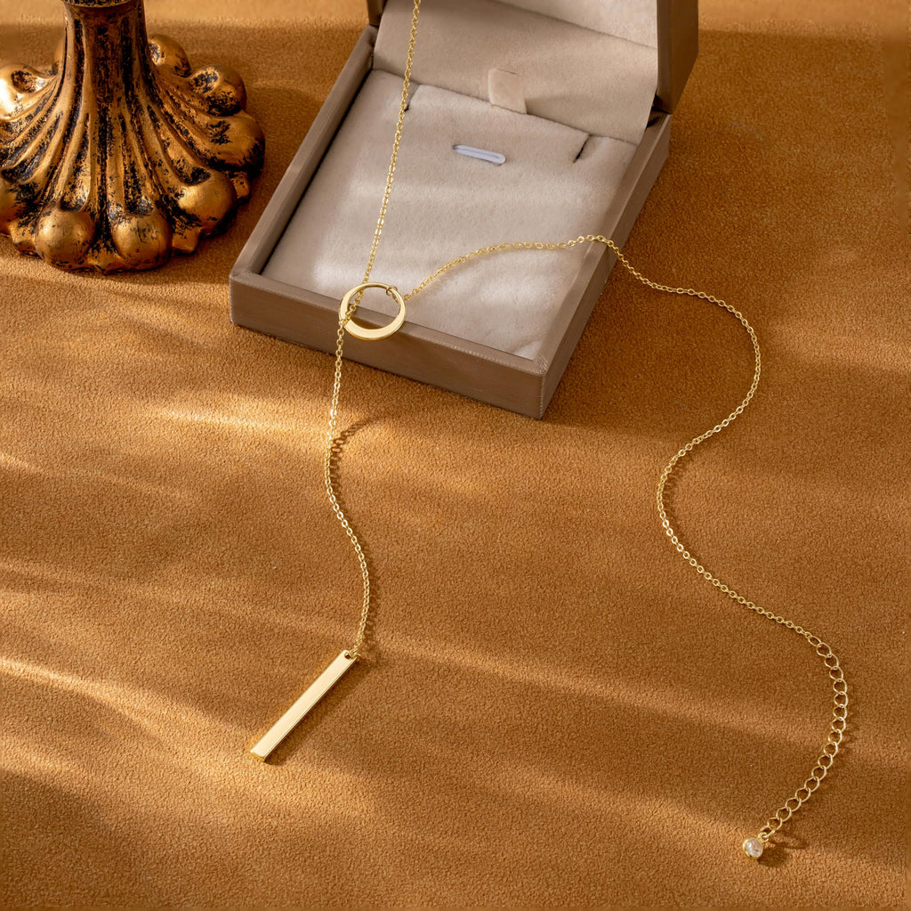 CHESKY Lariat Gold Necklace for Women, Dainty Long Necklace 14k Gold Plated Y-Shaped Pendant Necklace Trendy Layered CZ Beaded Chain Drop Necklaces Simple Gold Jewelry for Women Gifts