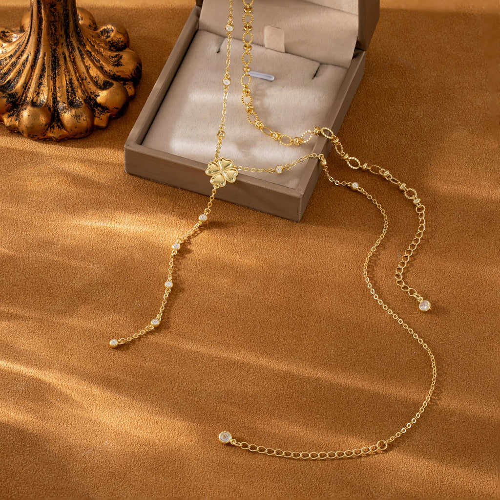 CHESKY Lariat Gold Necklace for Women, Dainty Long Necklace 14k Gold Plated Y-Shaped Pendant Necklace Trendy Layered CZ Beaded Chain Drop Necklaces Simple Gold Jewelry for Women Gifts