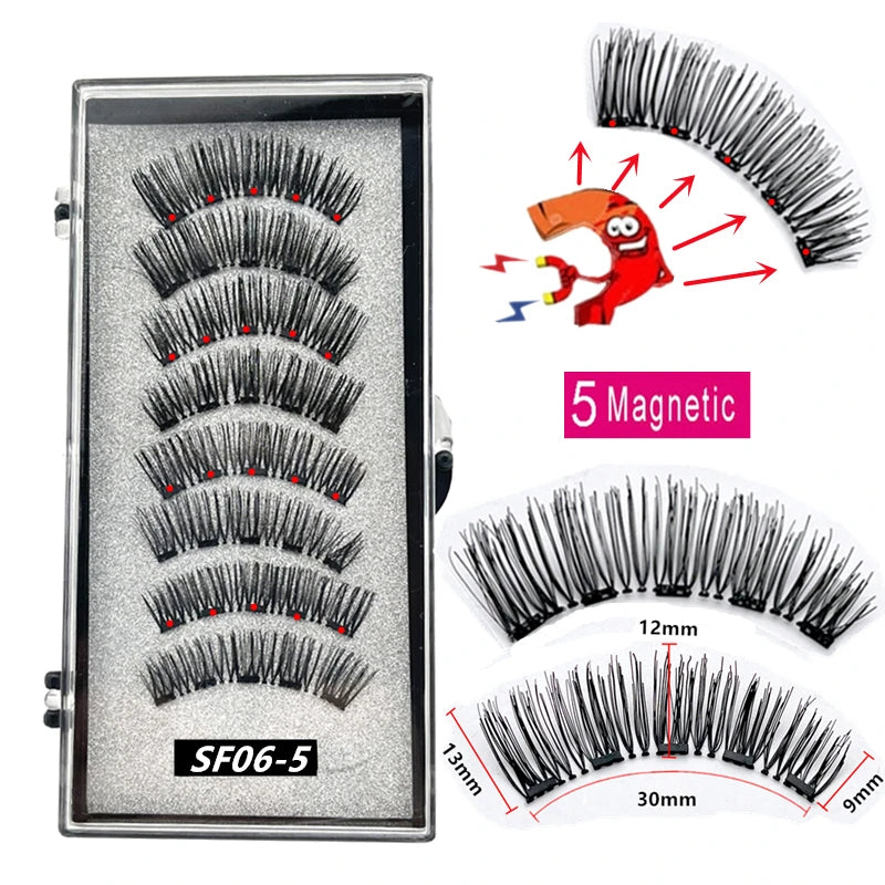 2 Pairs 5 Magnet Magnetic False Eyelashes 3D Natural magnetic Lashes Handmade Mink Eye Lashes faux cils magnetique