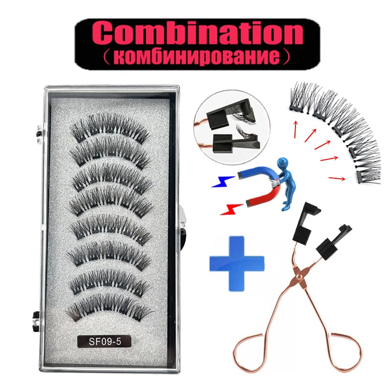2 Pairs 5 Magnet Magnetic False Eyelashes 3D Natural magnetic Lashes Handmade Mink Eye Lashes faux cils magnetique