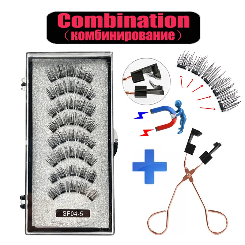 2 Pairs 5 Magnet Magnetic False Eyelashes 3D Natural magnetic Lashes Handmade Mink Eye Lashes faux cils magnetique