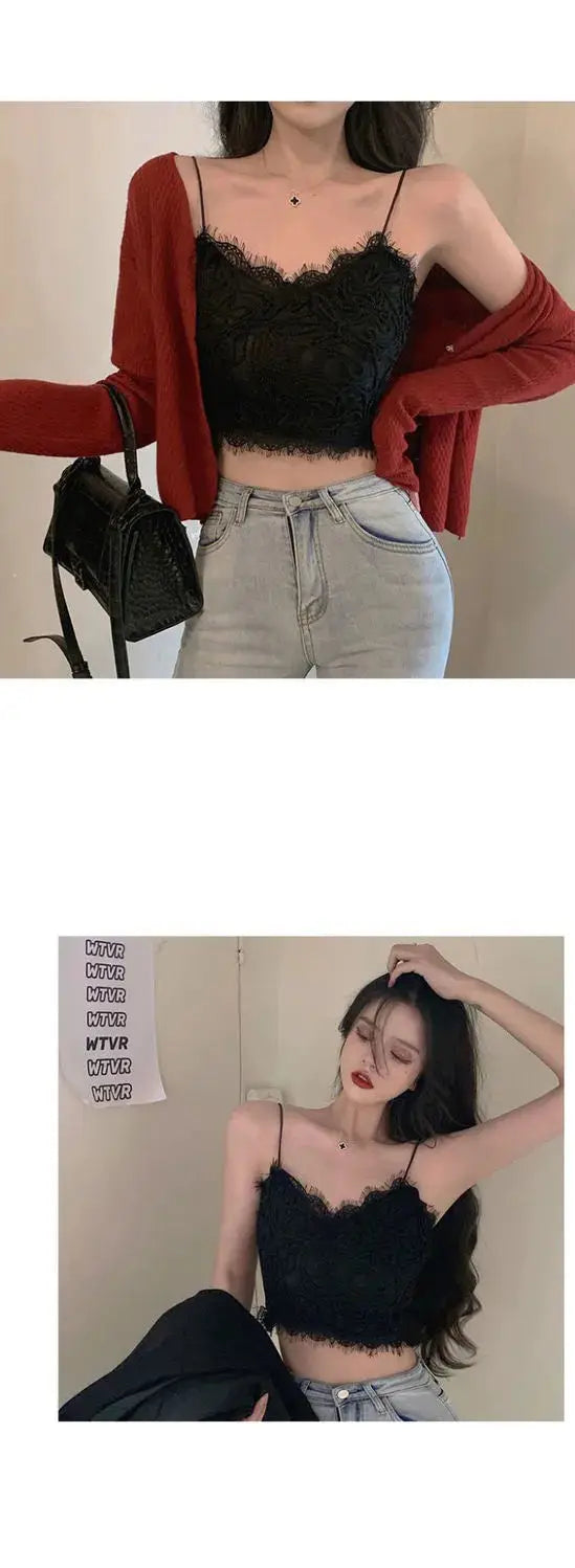 Lace Camis Women Sexy White Camisoles Sleeveless Crop Top Comfort Breathable Outwear Backless Spaghetti Strap Bralette Girl Ins