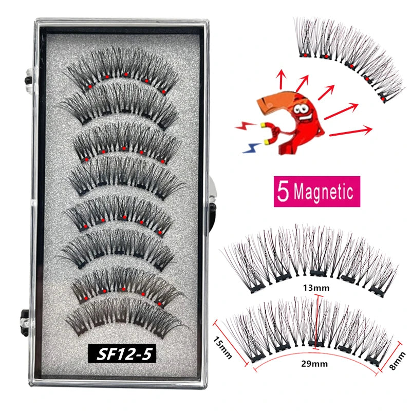 2 Pairs 5 Magnet Magnetic False Eyelashes 3D Natural magnetic Lashes Handmade Mink Eye Lashes faux cils magnetique