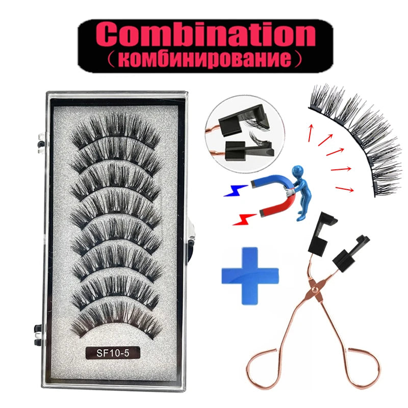 2 Pairs 5 Magnet Magnetic False Eyelashes 3D Natural magnetic Lashes Handmade Mink Eye Lashes faux cils magnetique