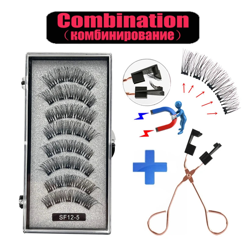 2 Pairs 5 Magnet Magnetic False Eyelashes 3D Natural magnetic Lashes Handmade Mink Eye Lashes faux cils magnetique