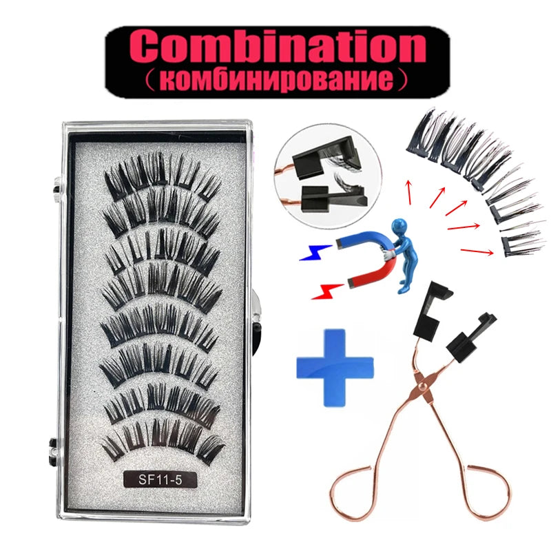 2 Pairs 5 Magnet Magnetic False Eyelashes 3D Natural magnetic Lashes Handmade Mink Eye Lashes faux cils magnetique