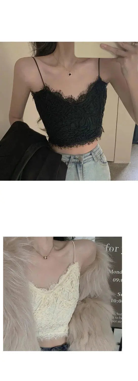 Lace Camis Women Sexy White Camisoles Sleeveless Crop Top Comfort Breathable Outwear Backless Spaghetti Strap Bralette Girl Ins
