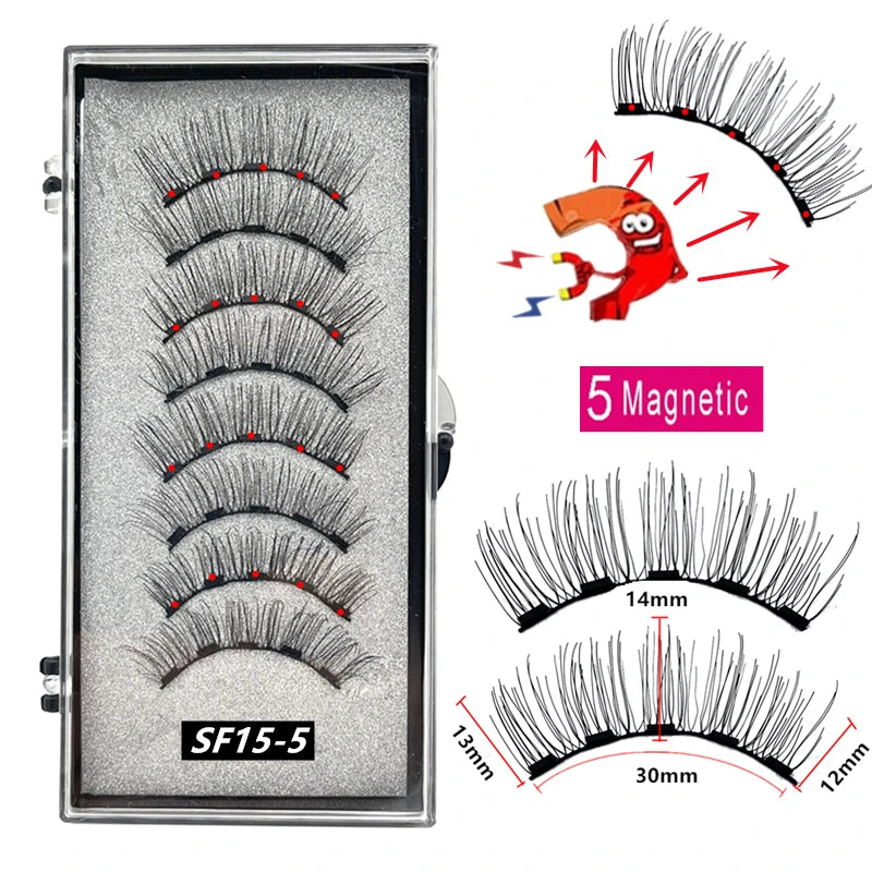 2 Pairs 5 Magnet Magnetic False Eyelashes 3D Natural magnetic Lashes Handmade Mink Eye Lashes faux cils magnetique