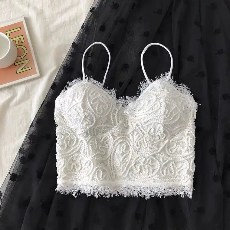 Lace Camis Women Sexy White Camisoles Sleeveless Crop Top Comfort Breathable Outwear Backless Spaghetti Strap Bralette Girl Ins