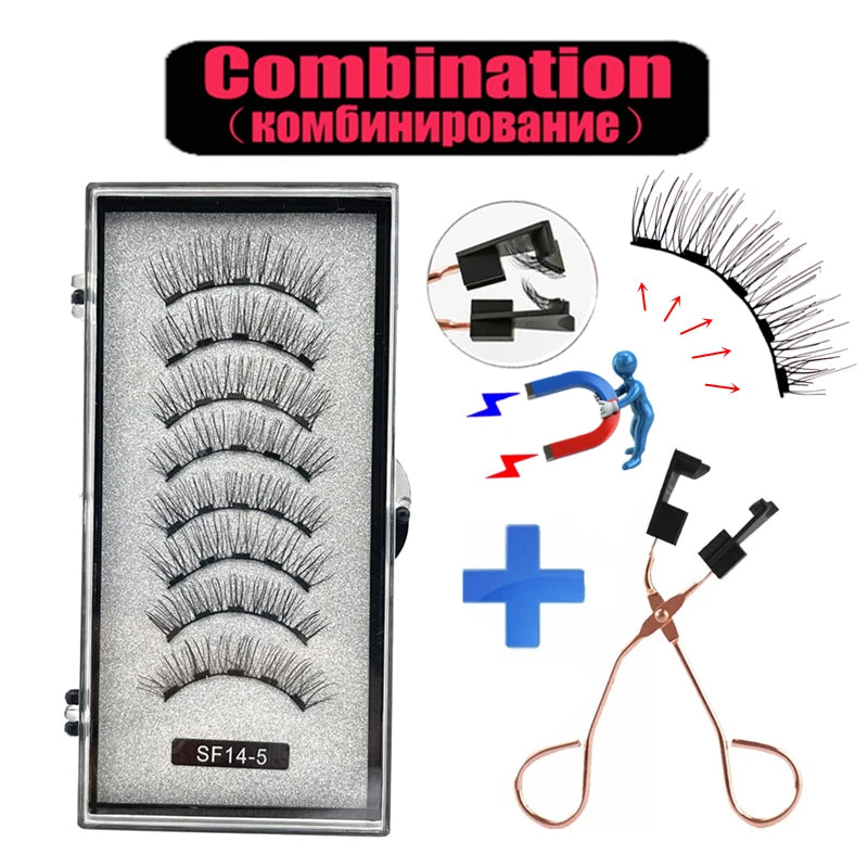 2 Pairs 5 Magnet Magnetic False Eyelashes 3D Natural magnetic Lashes Handmade Mink Eye Lashes faux cils magnetique