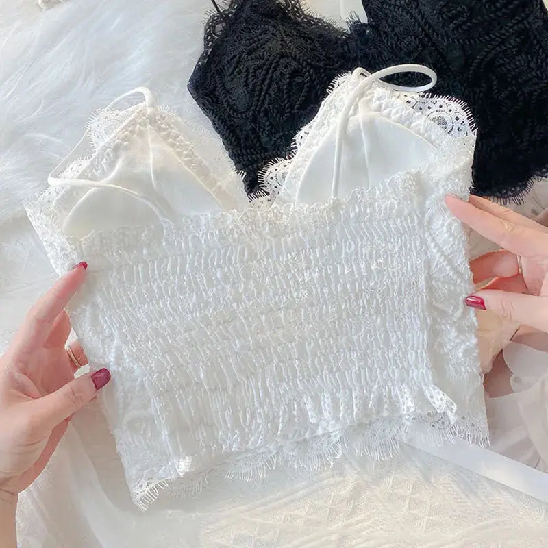 Lace Camis Women Sexy White Camisoles Sleeveless Crop Top Comfort Breathable Outwear Backless Spaghetti Strap Bralette Girl Ins