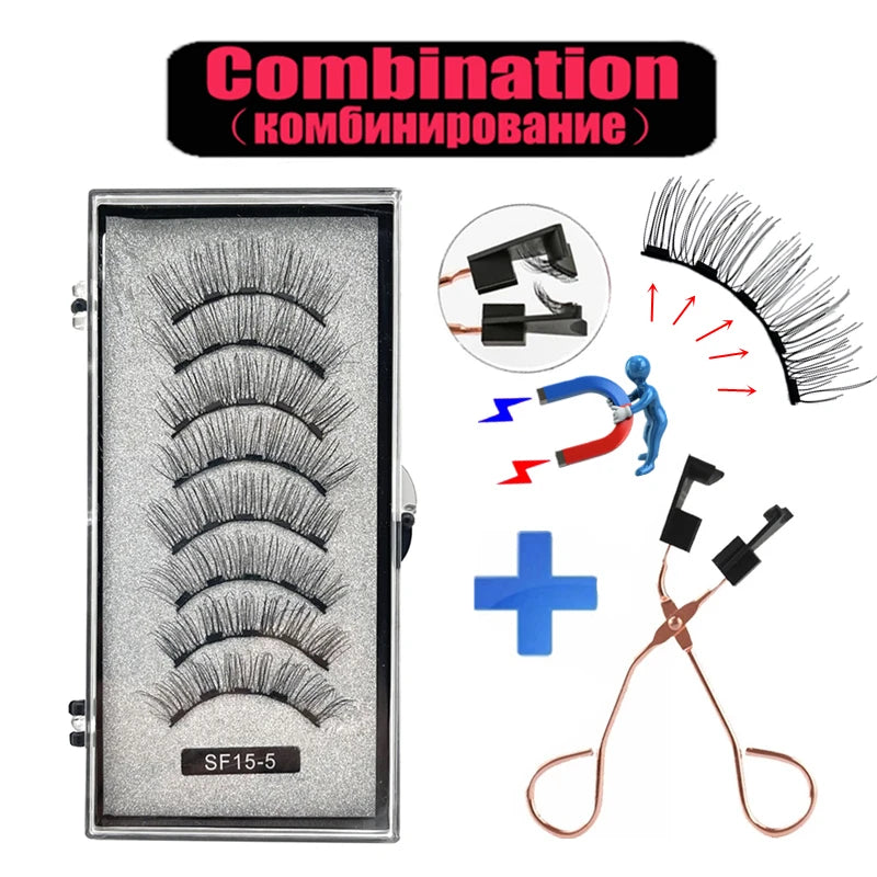 2 Pairs 5 Magnet Magnetic False Eyelashes 3D Natural magnetic Lashes Handmade Mink Eye Lashes faux cils magnetique