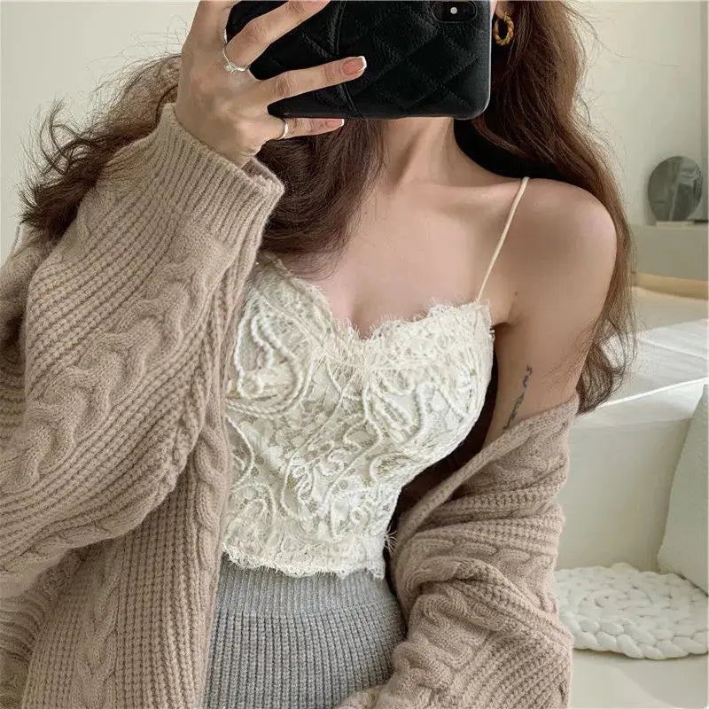Lace Camis Women Sexy White Camisoles Sleeveless Crop Top Comfort Breathable Outwear Backless Spaghetti Strap Bralette Girl Ins