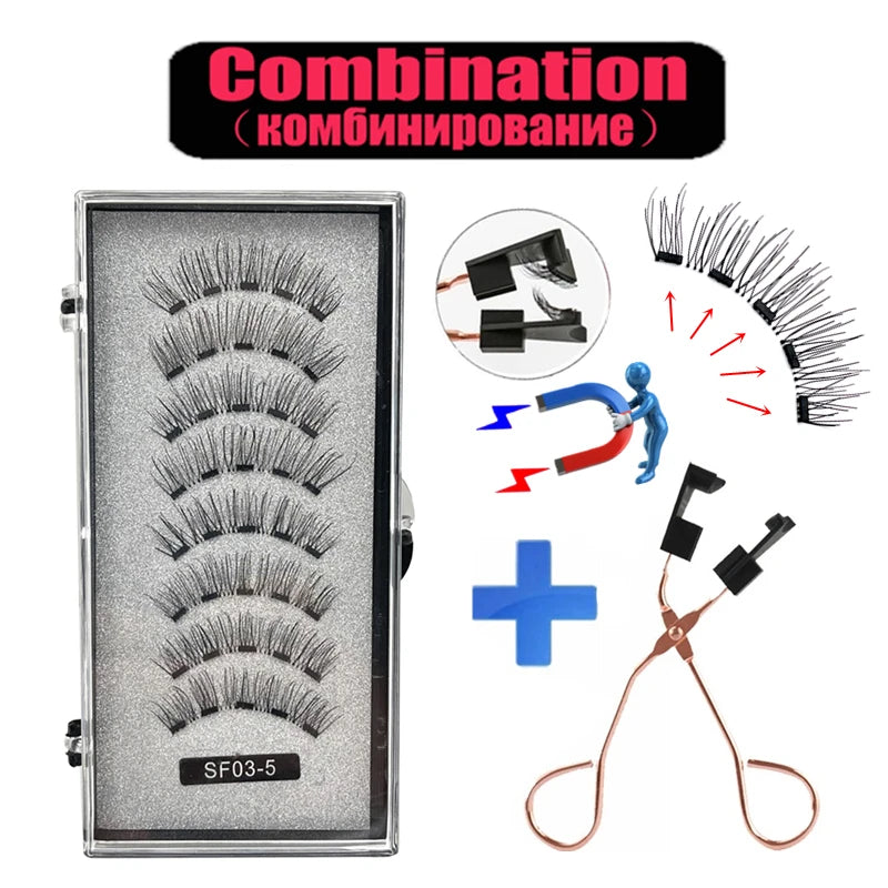 2 Pairs 5 Magnet Magnetic False Eyelashes 3D Natural magnetic Lashes Handmade Mink Eye Lashes faux cils magnetique