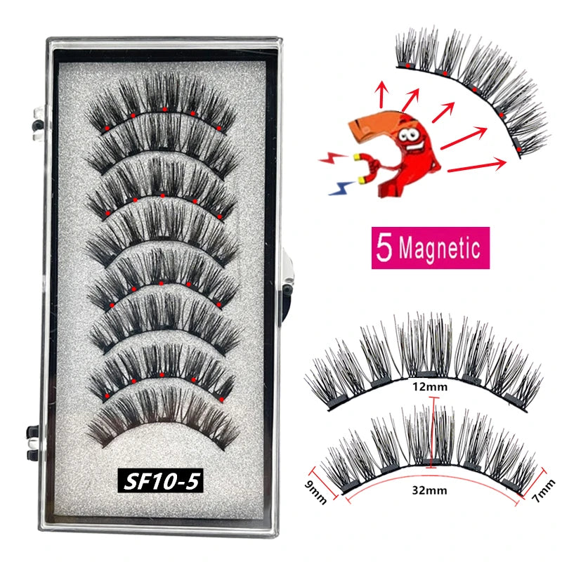 2 Pairs 5 Magnet Magnetic False Eyelashes 3D Natural magnetic Lashes Handmade Mink Eye Lashes faux cils magnetique