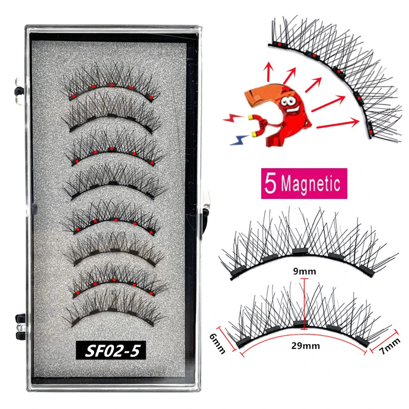 2 Pairs 5 Magnet Magnetic False Eyelashes 3D Natural magnetic Lashes Handmade Mink Eye Lashes faux cils magnetique