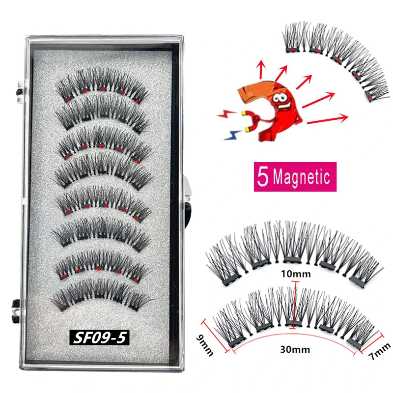 2 Pairs 5 Magnet Magnetic False Eyelashes 3D Natural magnetic Lashes Handmade Mink Eye Lashes faux cils magnetique