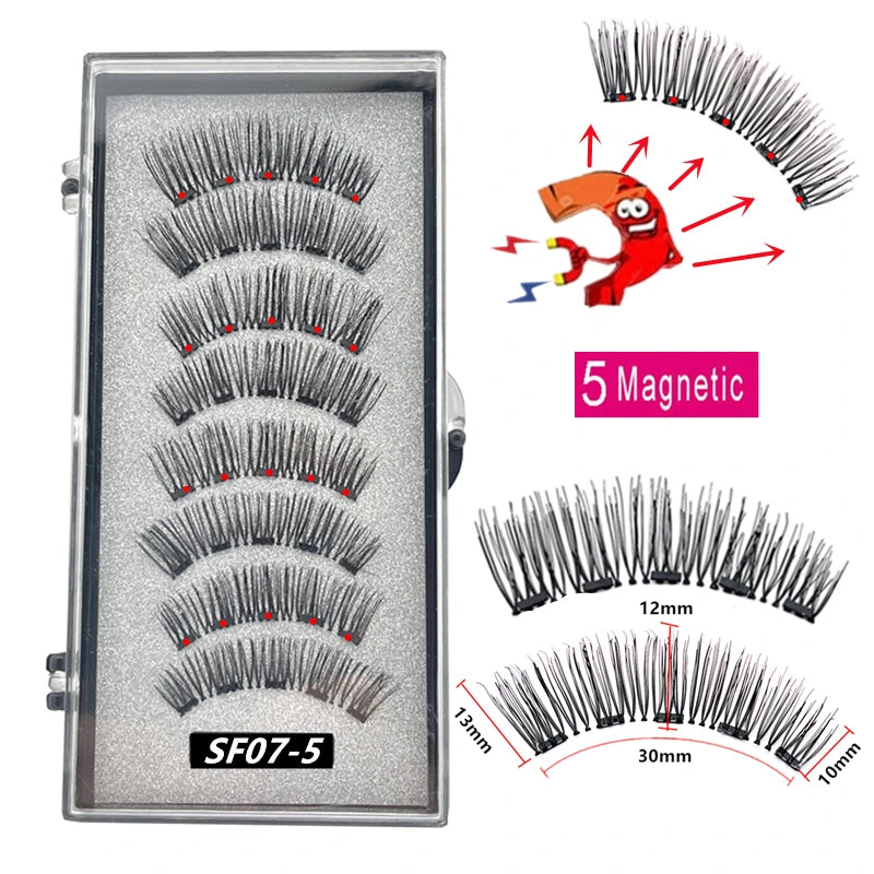 2 Pairs 5 Magnet Magnetic False Eyelashes 3D Natural magnetic Lashes Handmade Mink Eye Lashes faux cils magnetique
