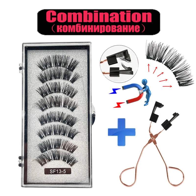 2 Pairs 5 Magnet Magnetic False Eyelashes 3D Natural magnetic Lashes Handmade Mink Eye Lashes faux cils magnetique