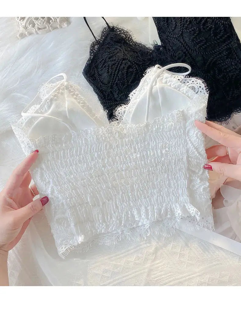 Lace Camis Women Sexy White Camisoles Sleeveless Crop Top Comfort Breathable Outwear Backless Spaghetti Strap Bralette Girl Ins