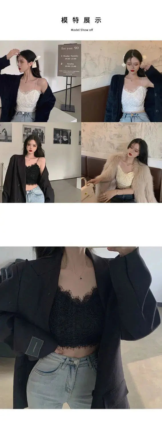 Lace Camis Women Sexy White Camisoles Sleeveless Crop Top Comfort Breathable Outwear Backless Spaghetti Strap Bralette Girl Ins