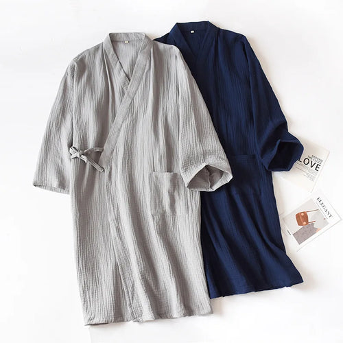 2026 Japanese-style kimono spring and summer new 100% cotton crepe ladies thin nightgown men bathrobe robe home service pajamas