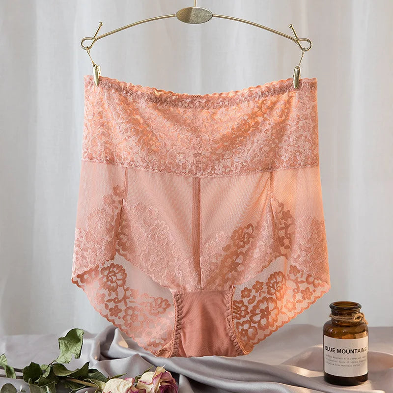 Women Lace High Waist Panties Sexy Mesh Girdle Waist Underwear Quality Plus Size Butt Lifter Knickers Tummy Slim Control Briefs
