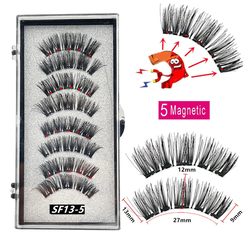 2 Pairs 5 Magnet Magnetic False Eyelashes 3D Natural magnetic Lashes Handmade Mink Eye Lashes faux cils magnetique