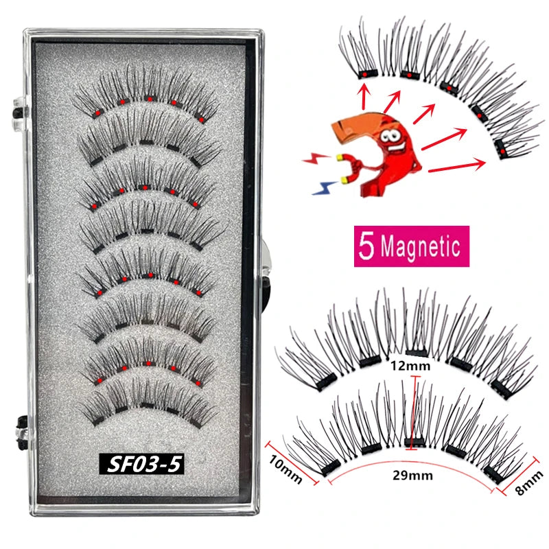 2 Pairs 5 Magnet Magnetic False Eyelashes 3D Natural magnetic Lashes Handmade Mink Eye Lashes faux cils magnetique