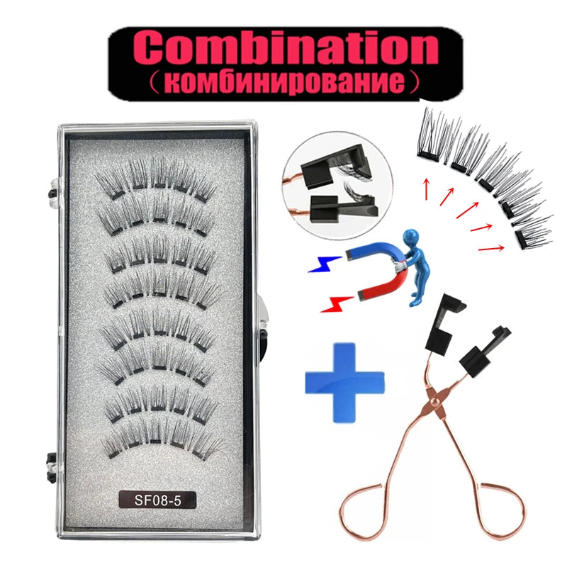 2 Pairs 5 Magnet Magnetic False Eyelashes 3D Natural magnetic Lashes Handmade Mink Eye Lashes faux cils magnetique