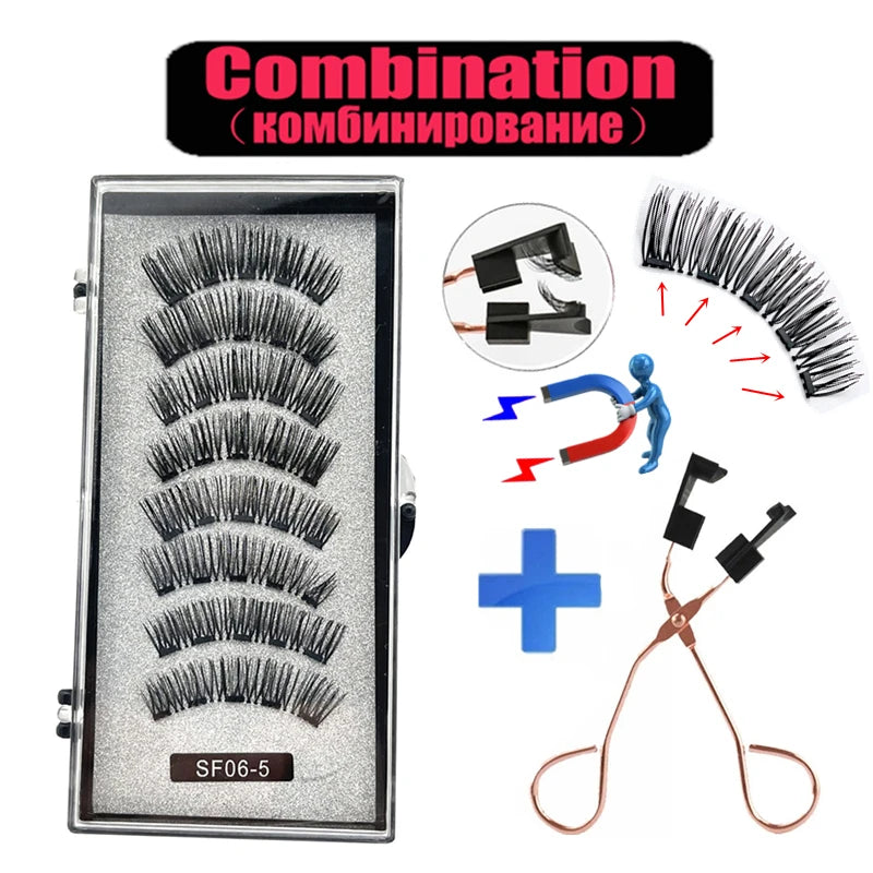 2 Pairs 5 Magnet Magnetic False Eyelashes 3D Natural magnetic Lashes Handmade Mink Eye Lashes faux cils magnetique