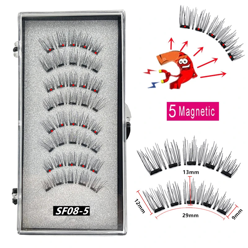 2 Pairs 5 Magnet Magnetic False Eyelashes 3D Natural magnetic Lashes Handmade Mink Eye Lashes faux cils magnetique