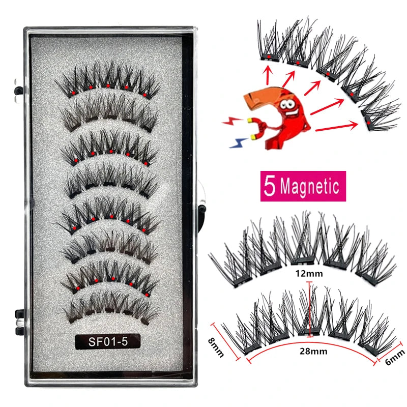 2 Pairs 5 Magnet Magnetic False Eyelashes 3D Natural magnetic Lashes Handmade Mink Eye Lashes faux cils magnetique