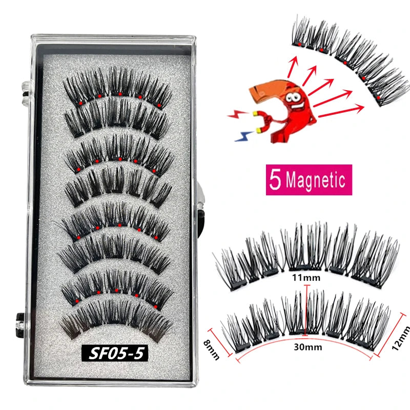 2 Pairs 5 Magnet Magnetic False Eyelashes 3D Natural magnetic Lashes Handmade Mink Eye Lashes faux cils magnetique