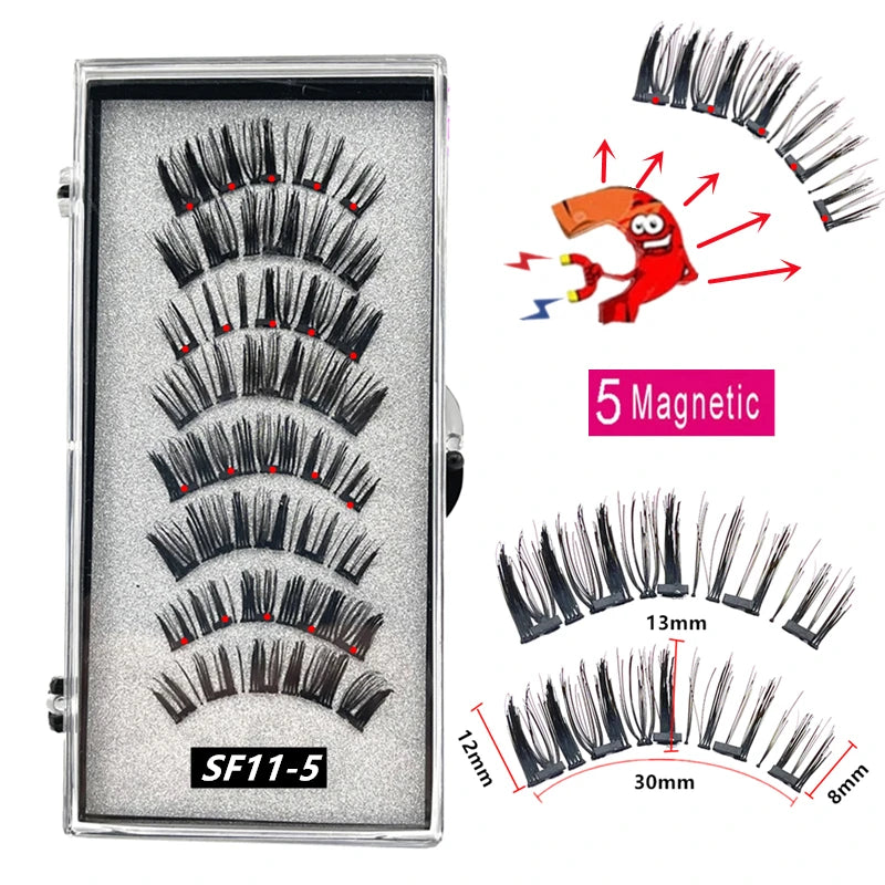 2 Pairs 5 Magnet Magnetic False Eyelashes 3D Natural magnetic Lashes Handmade Mink Eye Lashes faux cils magnetique
