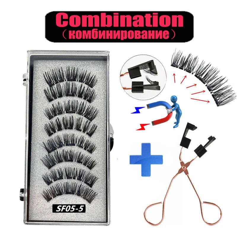 2 Pairs 5 Magnet Magnetic False Eyelashes 3D Natural magnetic Lashes Handmade Mink Eye Lashes faux cils magnetique