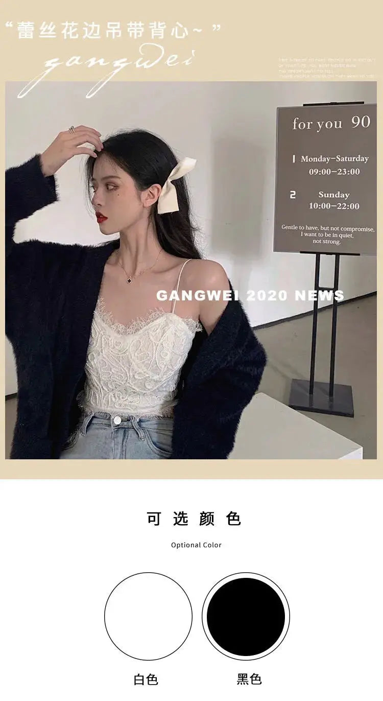 Lace Camis Women Sexy White Camisoles Sleeveless Crop Top Comfort Breathable Outwear Backless Spaghetti Strap Bralette Girl Ins