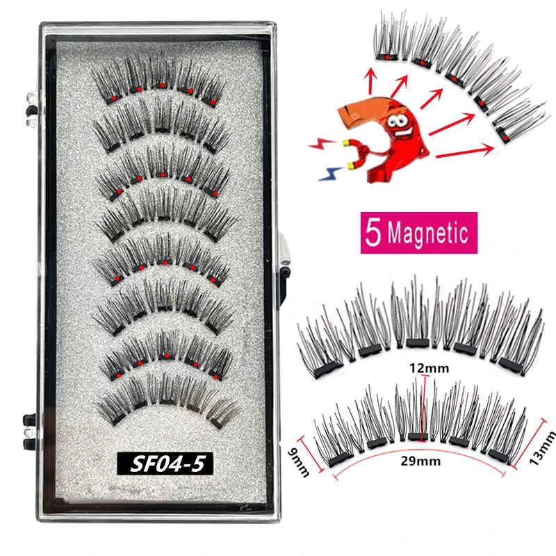 2 Pairs 5 Magnet Magnetic False Eyelashes 3D Natural magnetic Lashes Handmade Mink Eye Lashes faux cils magnetique