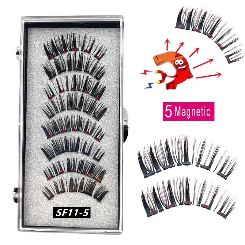 2 Pairs 5 Magnet Magnetic False Eyelashes 3D Natural magnetic Lashes Handmade Mink Eye Lashes faux cils magnetique