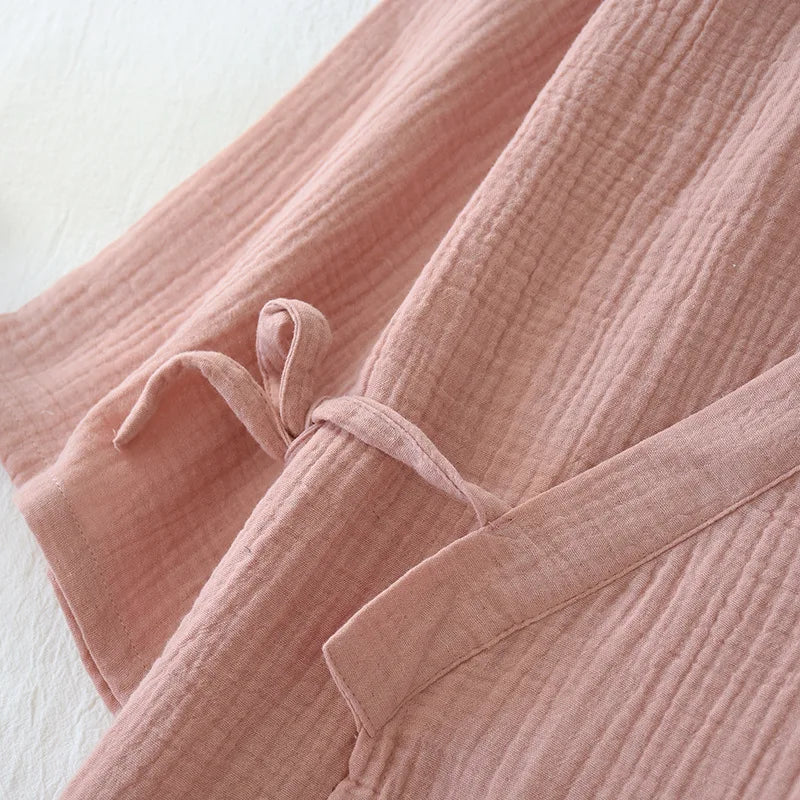 2026 Japanese-style kimono spring and summer new 100% cotton crepe ladies thin nightgown men bathrobe robe home service pajamas
