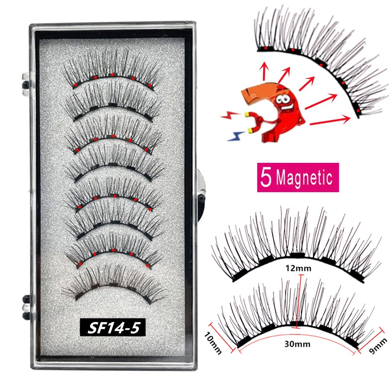 2 Pairs 5 Magnet Magnetic False Eyelashes 3D Natural magnetic Lashes Handmade Mink Eye Lashes faux cils magnetique
